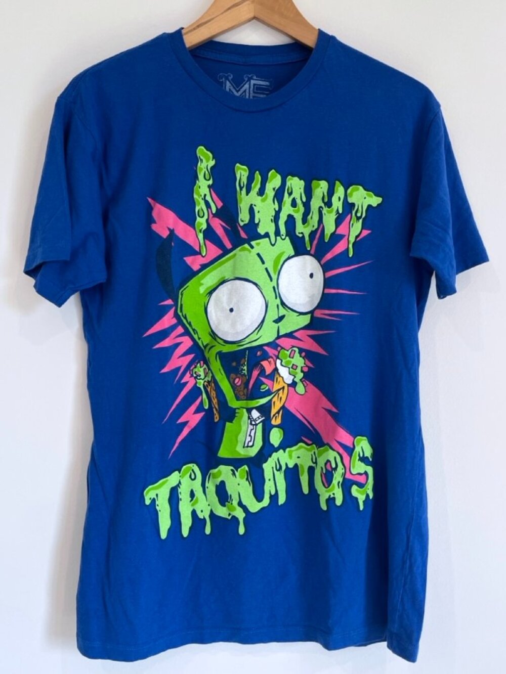 Official Invader Zim Gir "I Want Taquitos" Graphic T-Shirt Royal Blue Large